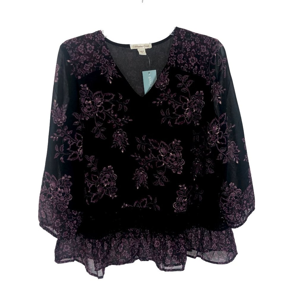 NWT Womens Petite Size Small SP Coldwater Creek Crochet Detail Floral Blouse Top